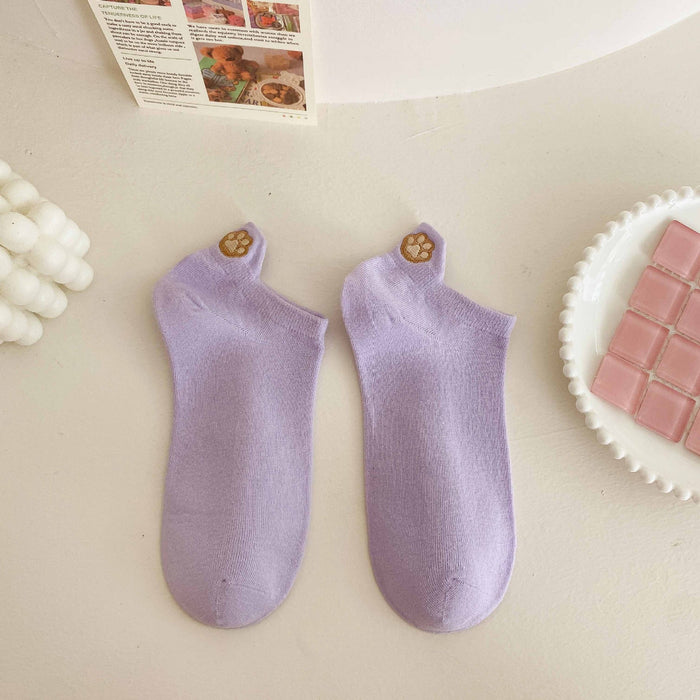 Wholesale Cotton thin sweat absorbing socks with boneless solid color short socks and cartoon embroidery boat socks for heel protection