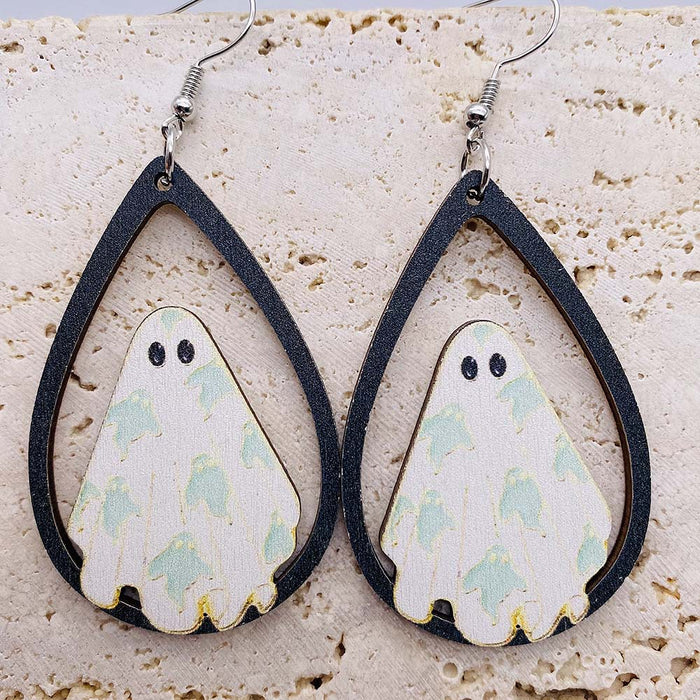 Wholesale Wooden Earrings Ghost Pumpkin Printed Pendant Earrings New  Wooden Earrings