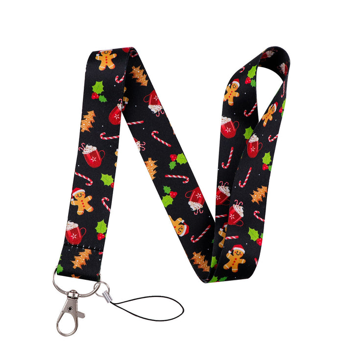 Wholesale 3 pcs  Double-sided printed polyester long rope webbing hard case protective case keychain