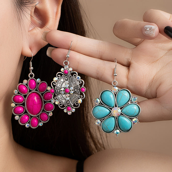 Wholesale Retro ethnic turquoise flower earrings