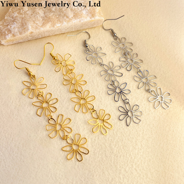 Wholesale Stainless Steel 18k Gold Plated Tassel Flower Earrings JDC-ES-YiSeng002