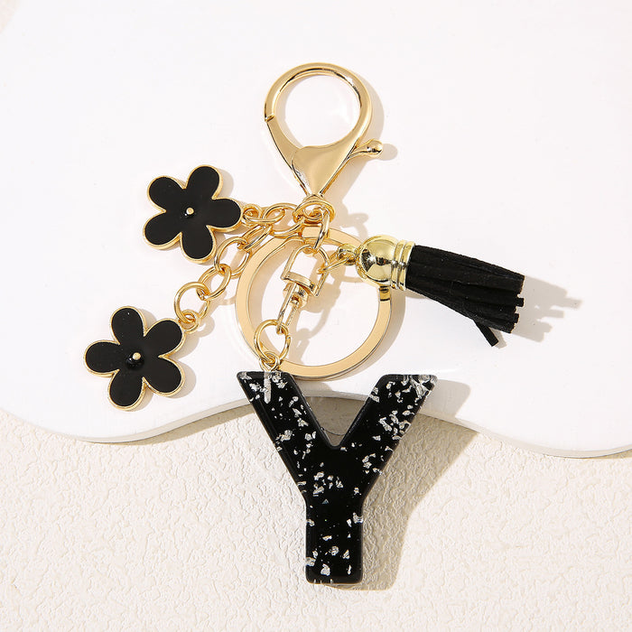 Wholesale Flower 26 English Letter Pendant Keychain Letter Keychain Women's Bag Accessories