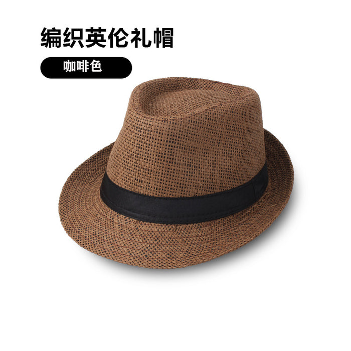 Wholesale Summer Straw Solid Color Hat Jazz Hat Middle-aged and Elderly Men's Hat Breathable Sun Hat Straw Hat JDC-SH-DG001