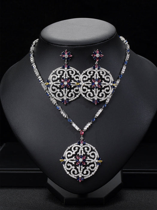 Wholesale Dubai India Zircon Necklace Earrings Set Chain Bridal Women Jewelry