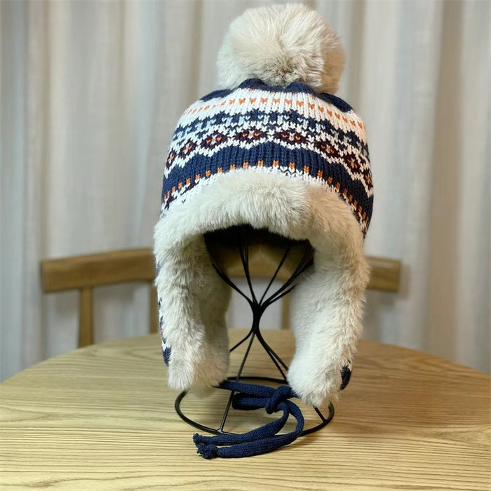 Wholesale Women's autumn and winter knitted woolen hat with warm ear protection and plush snow hat for cold protection