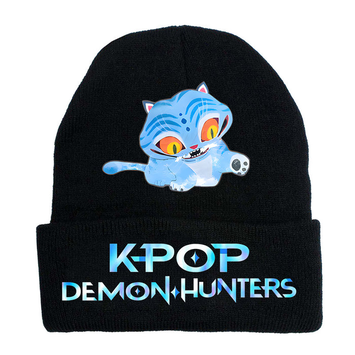 Wholesale Kpop Knitted hat fashion curled brim beanie printed