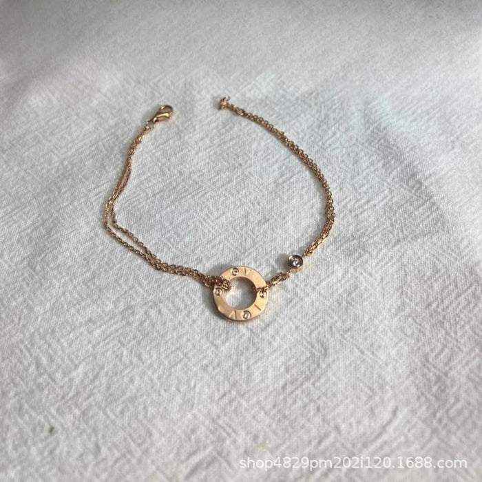 Wholesale 18K Rose Gold Plated Love Small Round Cake Bracelet White Gold Diamond Double Chain