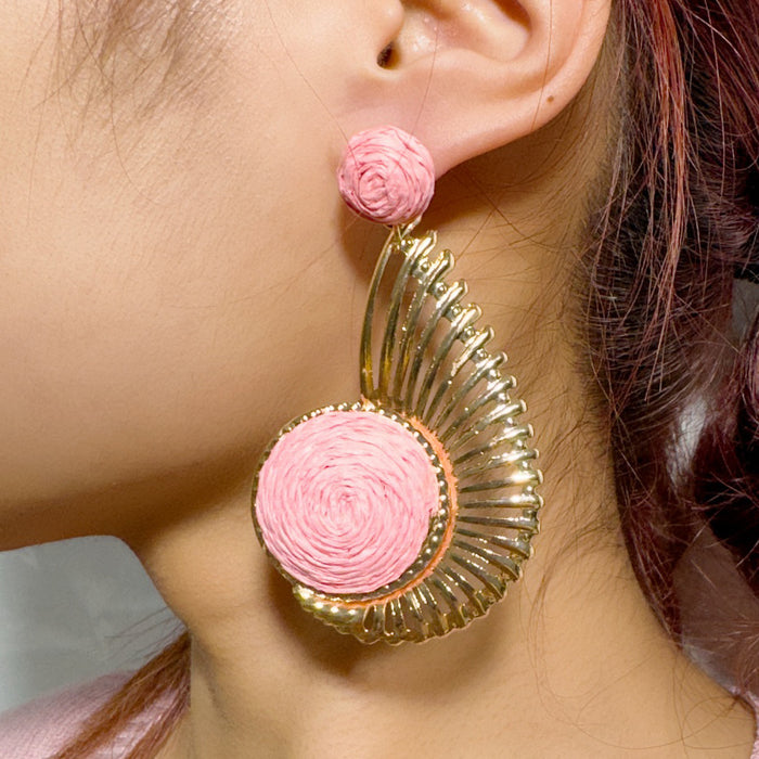 Wholesale Vacation Style Handmade Raffia Flower Earrings Red Jewelry Accessory MOQ≥5