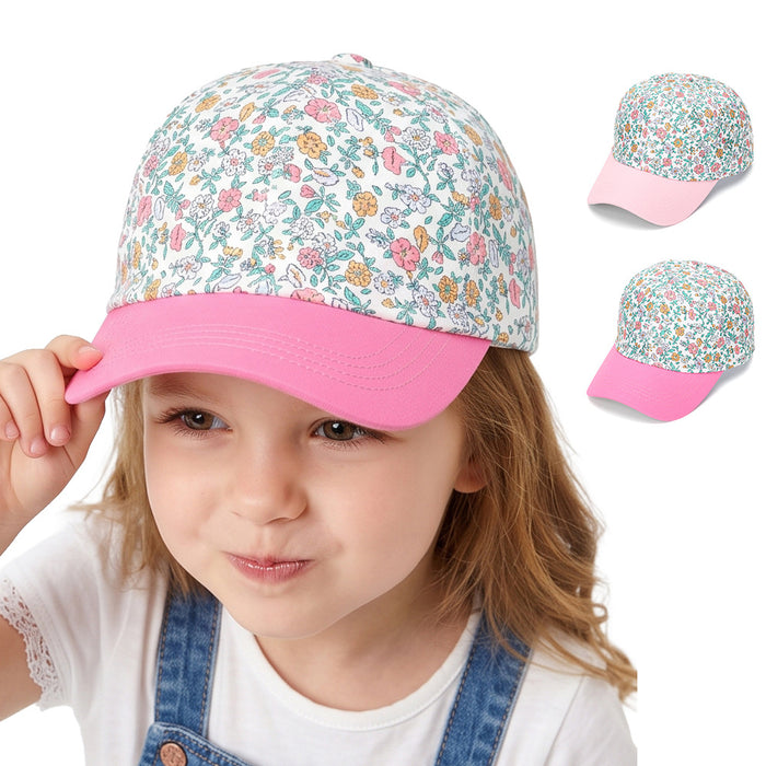 Wholesale Children' s Baseball Cap Floral Print Contrast Color Curved Brim Summer Sun Protection Fashion Accessory