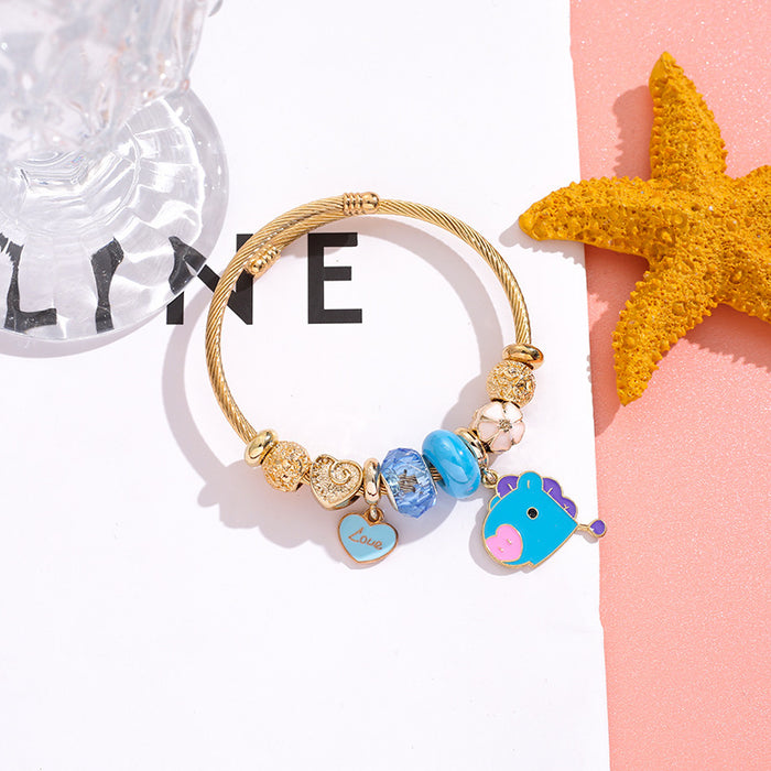 Wholesale Cute Cartoon Heart Stainless Steel Open Bangle for Men and Women