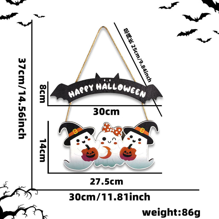 Wholesale  Wooden Listing Courtyard Home Party Decoration Wooden Plate Pendant Ghost  Web Door Plate Pendant