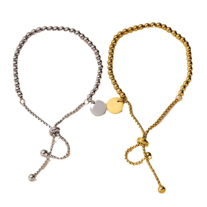 Wholesale Fashionable stainless steel bracelet with simple and fashionable circular hang tag, adjustable round bead, personalized pull-out bracelet