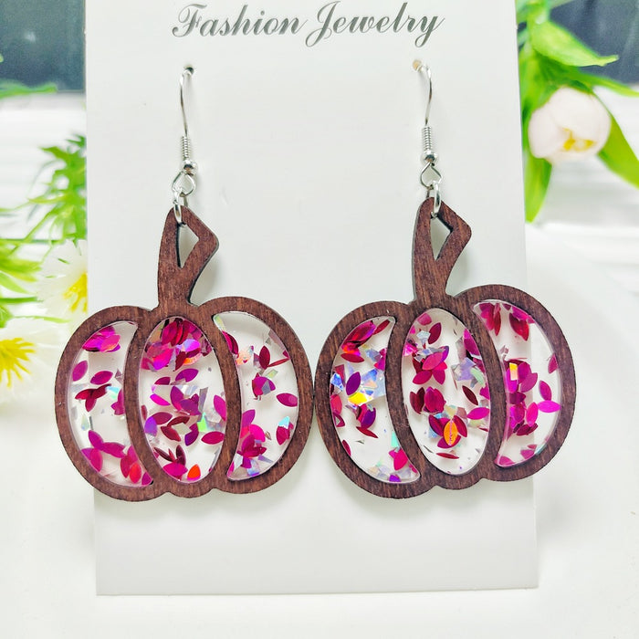 Wholesale Halloween Splicing Pumpkin Acrylic Inlaid Earrings JDC-ES-QiYu001