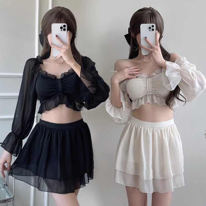 Wholesale Split swimsuit with belly and flesh covering, high-end long sleeved swimsuit