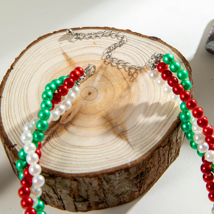 Wholesale Imitation Pearl Braided Layering Necklace Trendy Christmas Gift for Women MOQ≥2