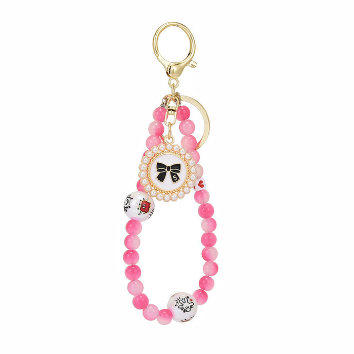 Wholesale Glass bead round brand bow keychain