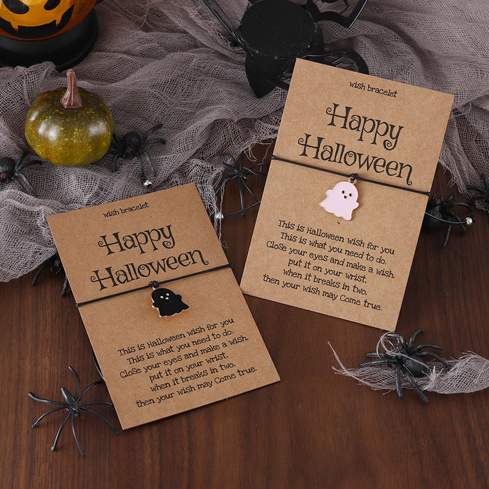 Wholesale Cute colorful ghost pendant bracelet funny oil drop hand-woven card ornaments