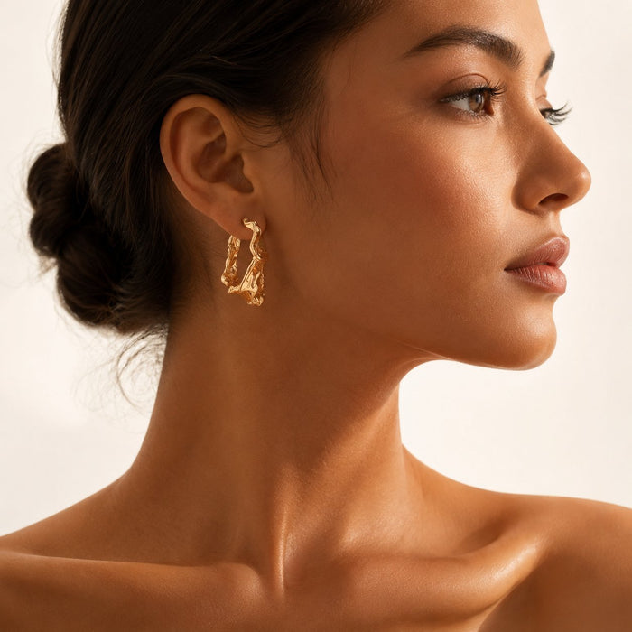 Wholesale Irregular Pleated C-Shape Earrings Gold Tone Alloy Fashion Accessory