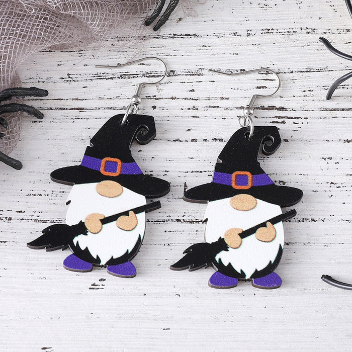 Wholesale  Bat Skull Cute Dwarf Pendant Earrings Wooden Gothic Double-sided Earrings