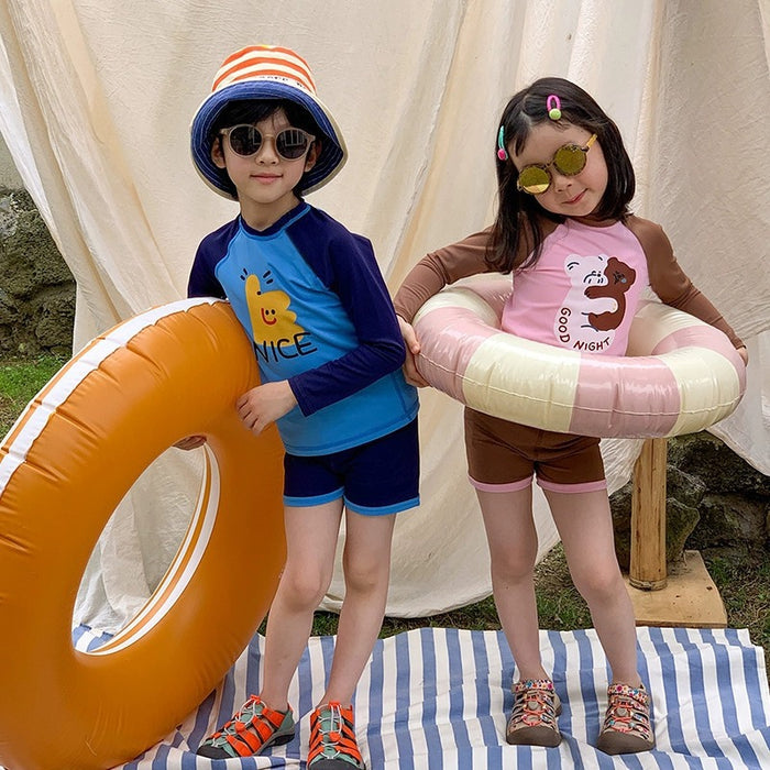 Wholesale Children's swimwear, sunscreen quick drying long sleeved swimsuit, split body western-style swimming suit