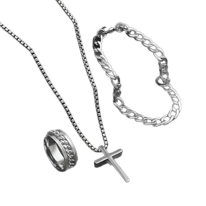 Wholesale Cross necklace, ring, bracelet, new three piece set with accessories