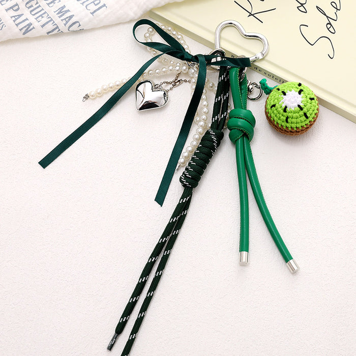 Wholesale New Handmade Crocheted Fruit Bag Pendant Bow Mobile Phone Hanging Chain