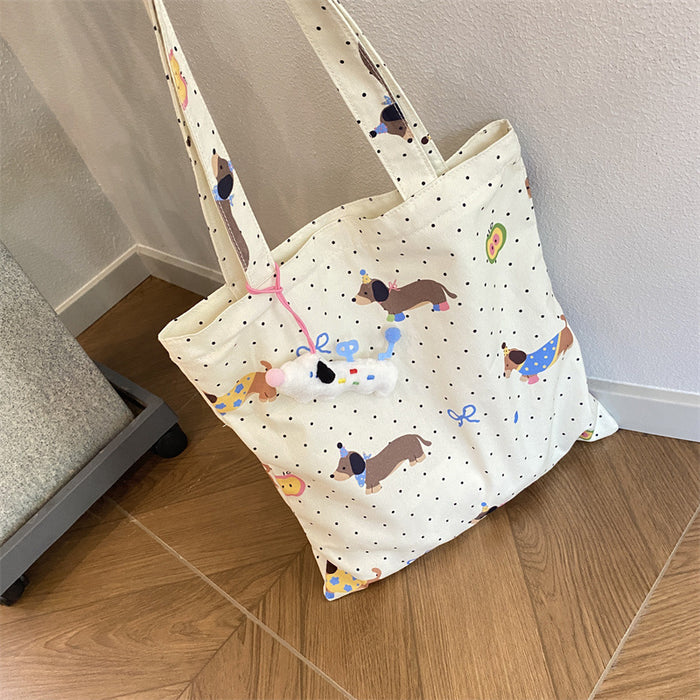 Wholesale Dachshund Dog Printed Canvas Bag Female Student Large Capacity Class Classes Bag Shopping Belt Tote Bag