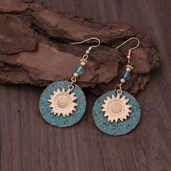 Wholesale Vintage bronze circle leather earrings