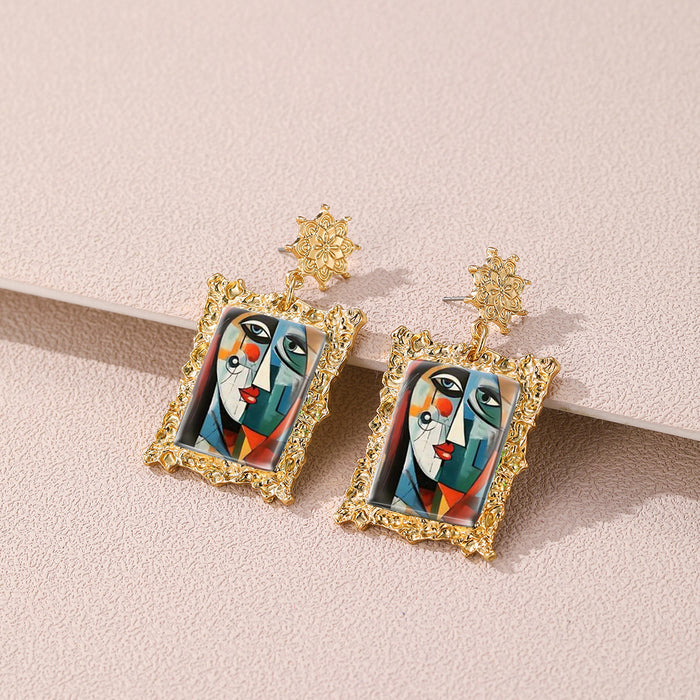 Wholesale Retro gold frame earrings abstract woman famous painting exaggerated earrings crying woman earrings