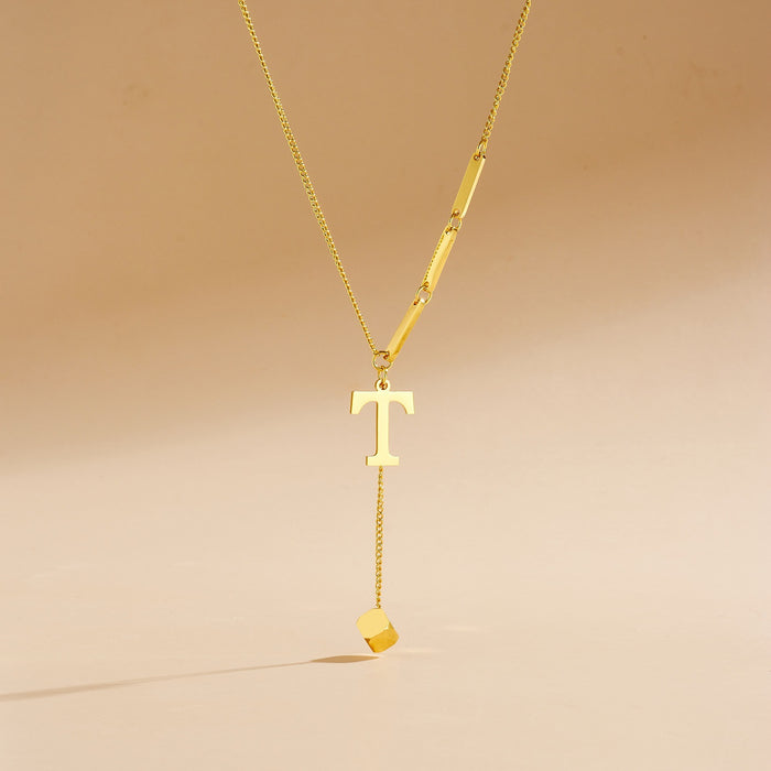 Wholesale Stainless Steel Necklace with Long  Block-Letter Tassel Pendant