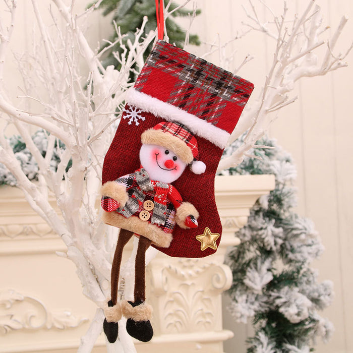 Wholesale Christmas Decorations Christmas Stocking Pendants Dolls Stereo Linen Socks Christmas Gift Bags Long Legs Christmas Socks