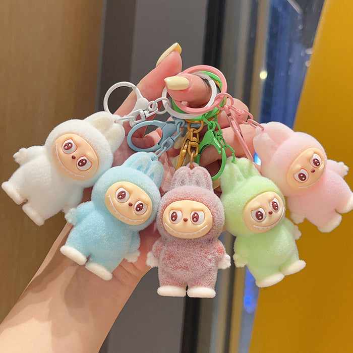 Wholesale Flocked cartoon keychain,  cute 3D figurine,  backpack accessory