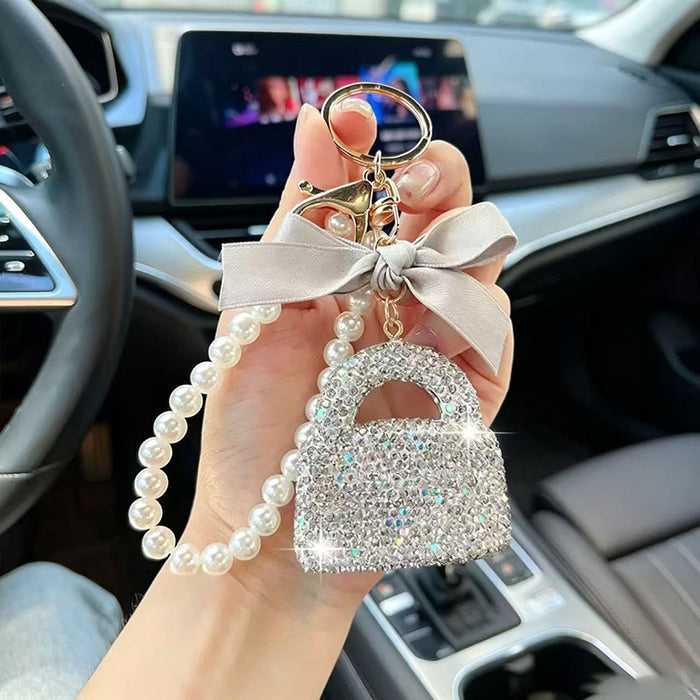 Wholesale Rhinestone Pearl Keychain Bag Charm Fashion Accessory Car Key Gift