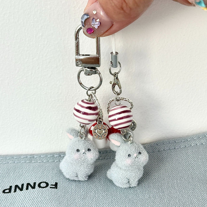 Wholesale Cute Flocked Mushroom Bunny Beaded Phone Chain Small Animal Bag Keychain