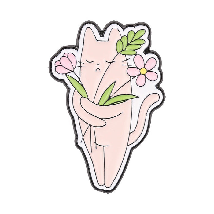 Wholesale Chic Zinc Alloy Cat Floral Brooch Pin Cartoon Potted Plant Enamel Badge Trendy Fashion Accessory