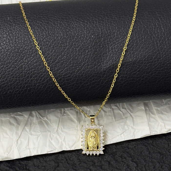 Wholesale Virgin Mary Square Necklace Ladies Full Diamond Fashion Clavicle Chain Jewelry