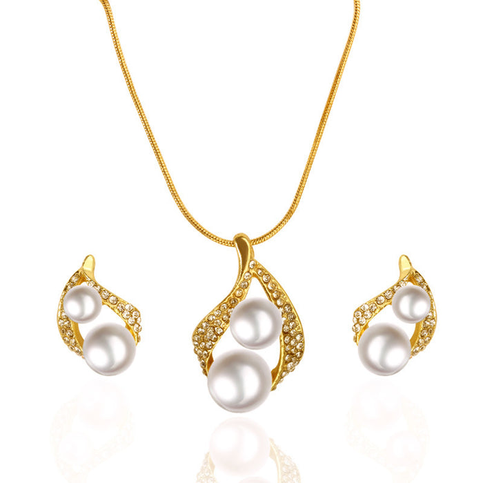 Wholesale Alloy Diamond Pearl Necklace Set JDC-NE-QingWen004