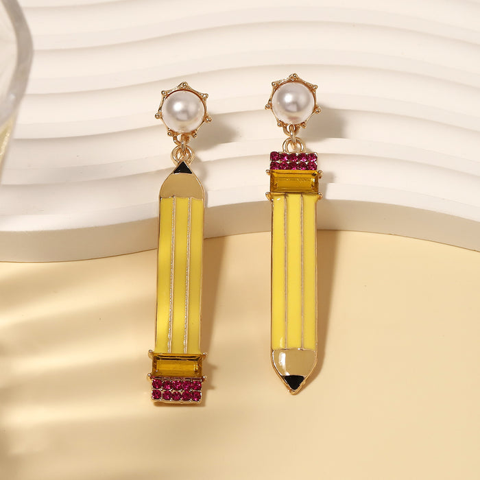 Wholesale geometric pencil alloy drop earrings pearl earrings