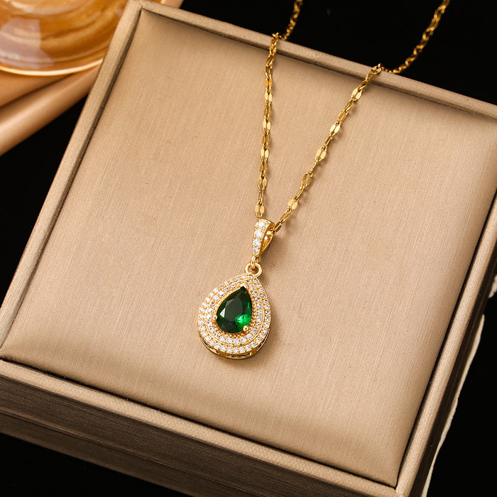 Wholesale  micro inlaid zircon full zirconium emerald necklace women