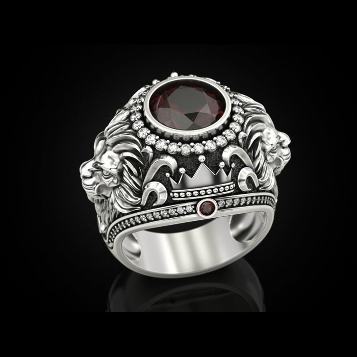 Wholesale Gold Silver Alloy Retro  Crown Lion Ring