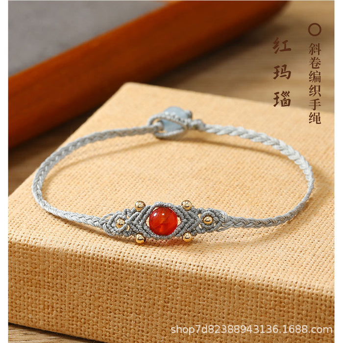 Wholesale Simple Geometric Design Handmade Natural Stone And Gold Plated Beaded Bracelet Adjustable Waxed Cord Women S Fashion Accessory Gift