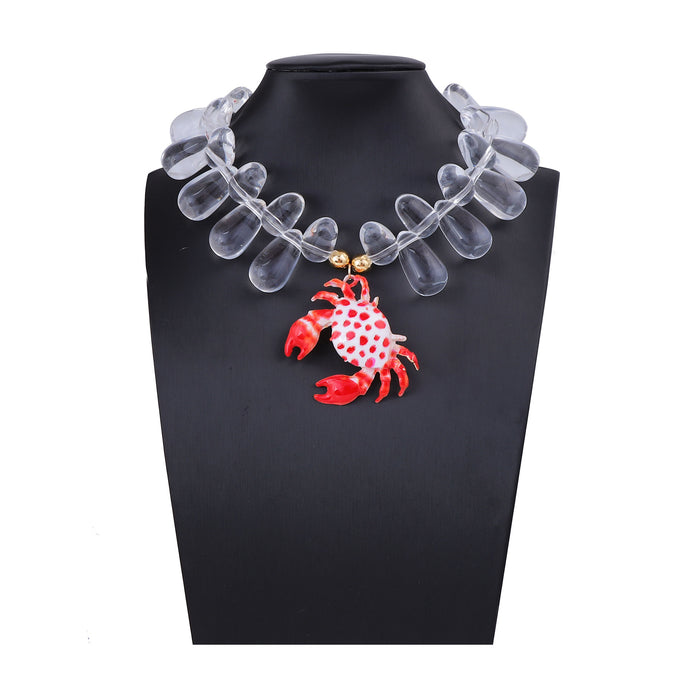 Wholesale Cross-Border European and American Beach and Ocean Resort Style Exaggerated Fashion Simple Alloy Printed Crab Pendant Women's Necklace