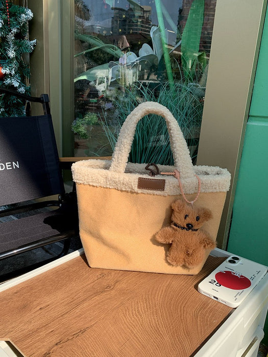 Wholesale Plush,  retro-style,  cute double-sided faux lamb wool handbag