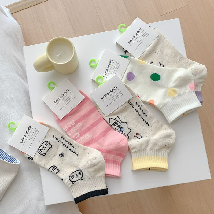 Wholesale Colorful polka dot cute short tube cotton boat socks cute cartoon boneless