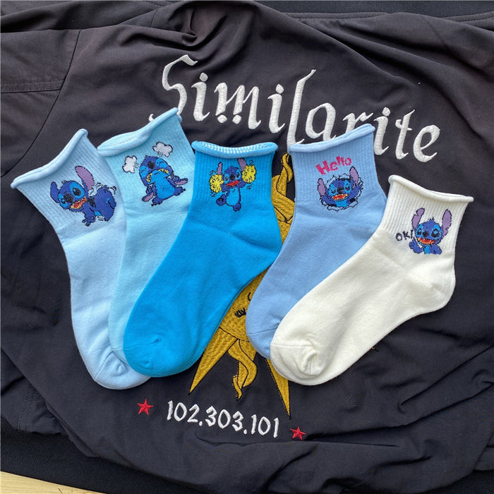 Wholesale Mid length socks for children and couples, versatile rolled edge short socks