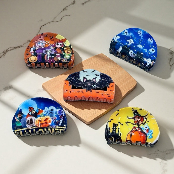 Wholesale Semicircular Shark Clip Witch Print Clip Anime Series Demon Ghost Ponytail Clip  Party Hair Accessories