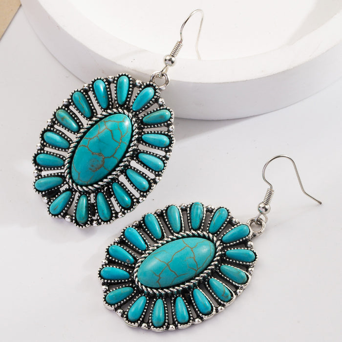 Wholesale Geometric turquoise leather statement earrings