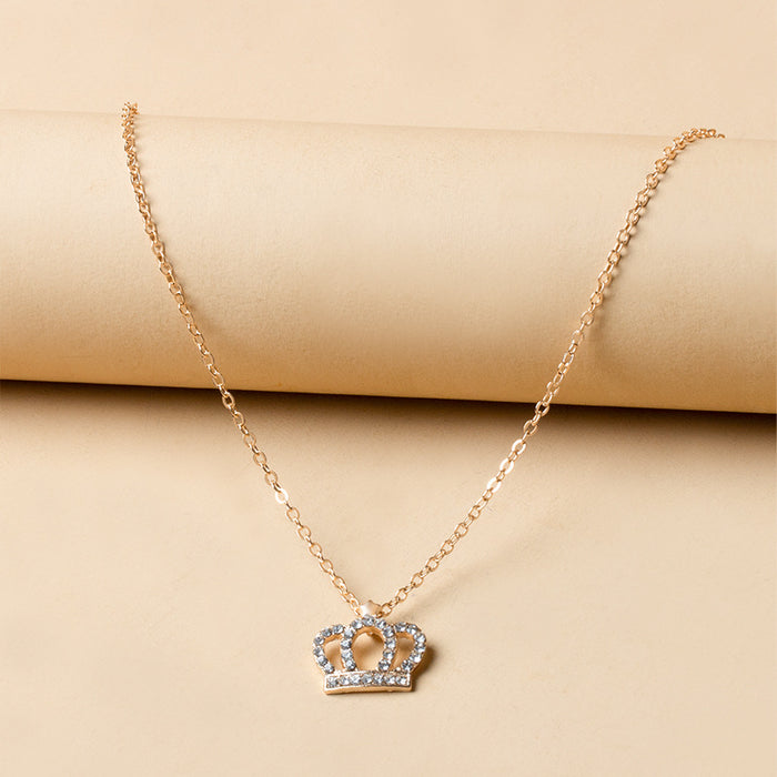 Wholesale Wholesale of accessories, fashionable, diamond studded, full diamond crown, collarbone chain, personalized alloy, gold-plated pendant necklace for women