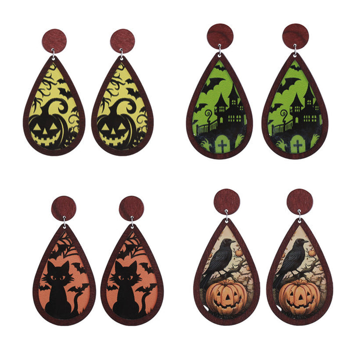 Wholesale  Horror Party Wooden Inlaid Acrylic Double-sided Funny Holiday Earrings Accessories