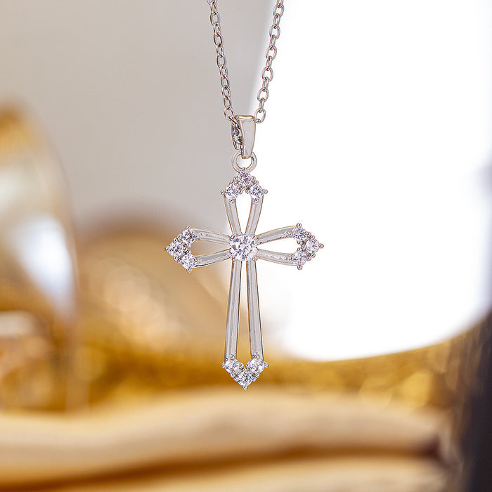Wholesale Zircon-set cross Titanium steel necklace